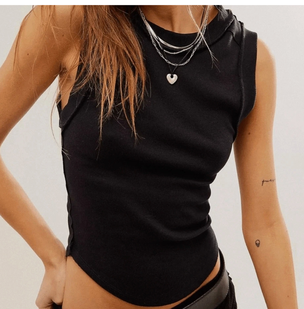 Free People NWOT We The Free Kate Ribbed Stretch Tank Top Black XS